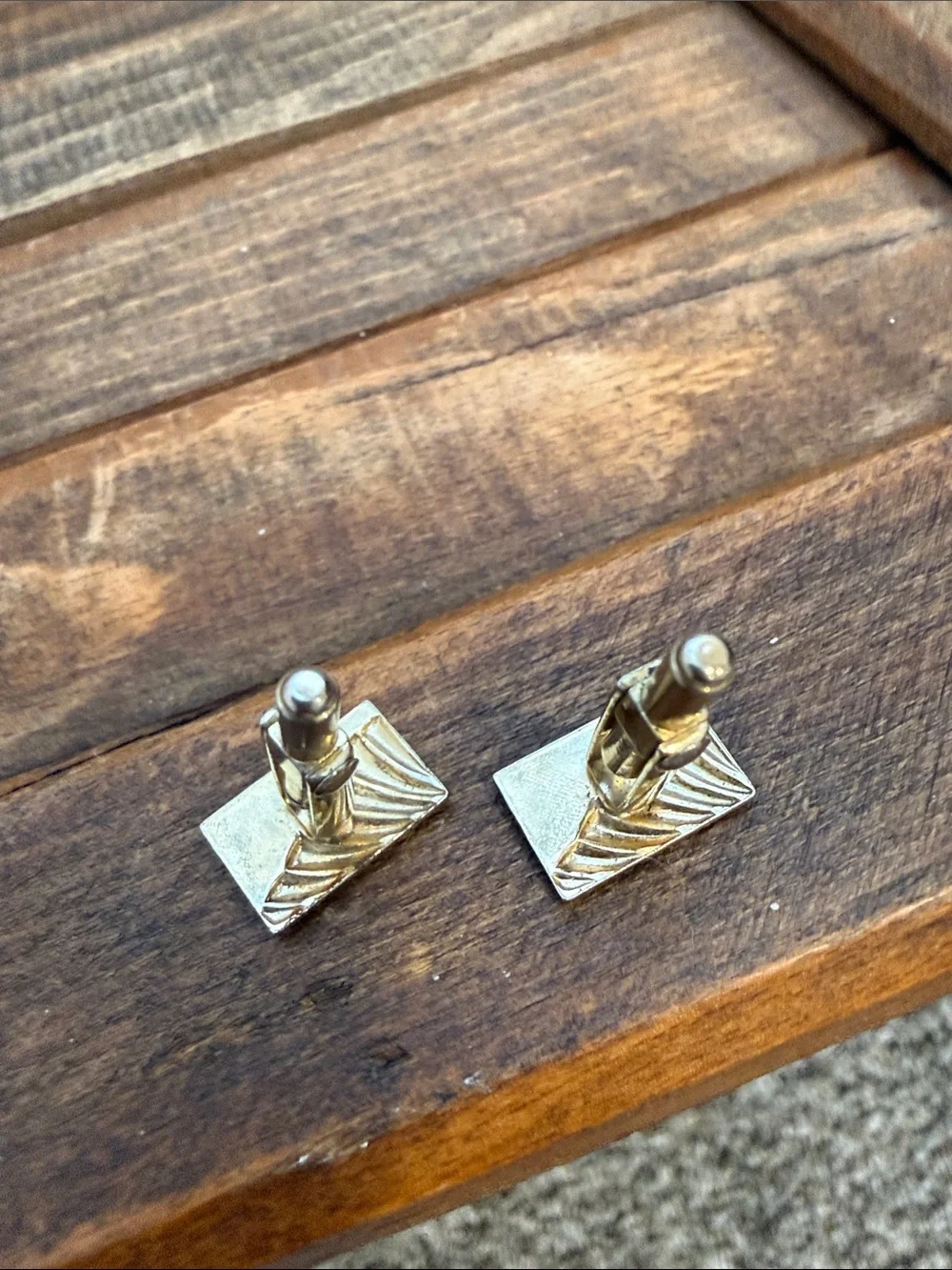 Vintage Gold Tone Geometric Cufflinks Textured Art Deco Style Men’s